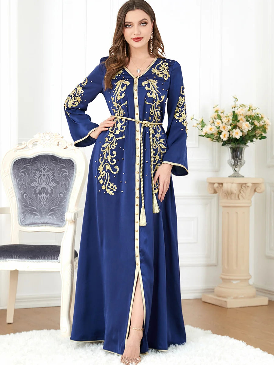 Eid Mubarak Abaya für muslimische Frauen Stickerei Langes Maxikleid Türkei Party Kaftan Arabische Robe Dubai Saudi Islamischer Kaftan Jalabiya