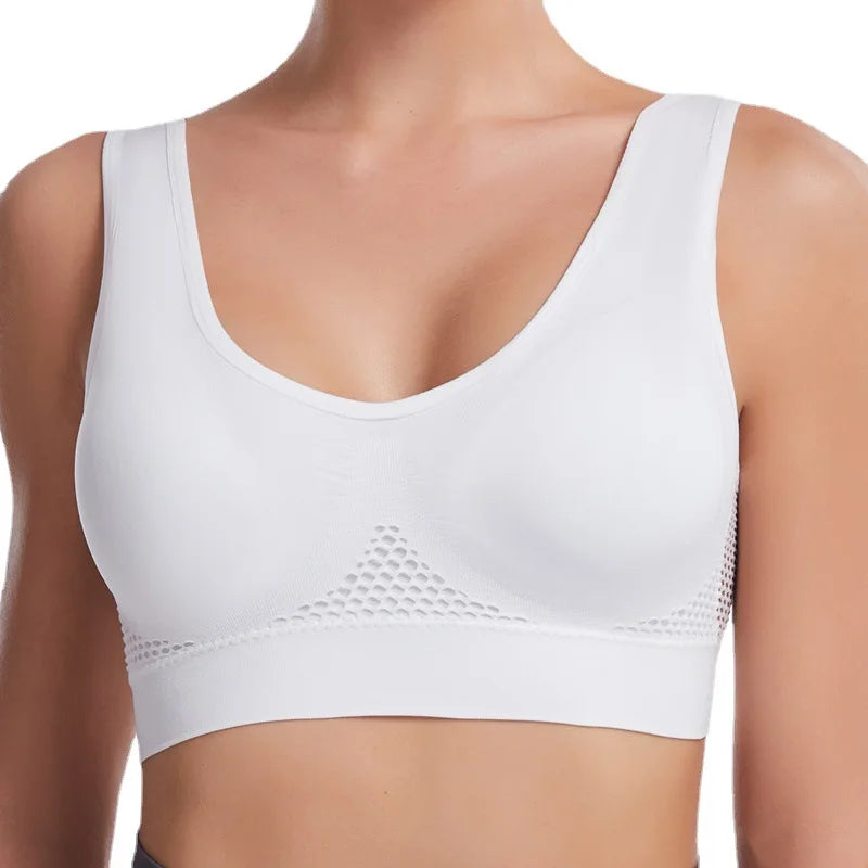 S-4XL Seamless Active Yoga Bra Women Wireless Sports Breathable Hollow Out Push Up Brassiere With Pad Vest Tank Top Running Bra.