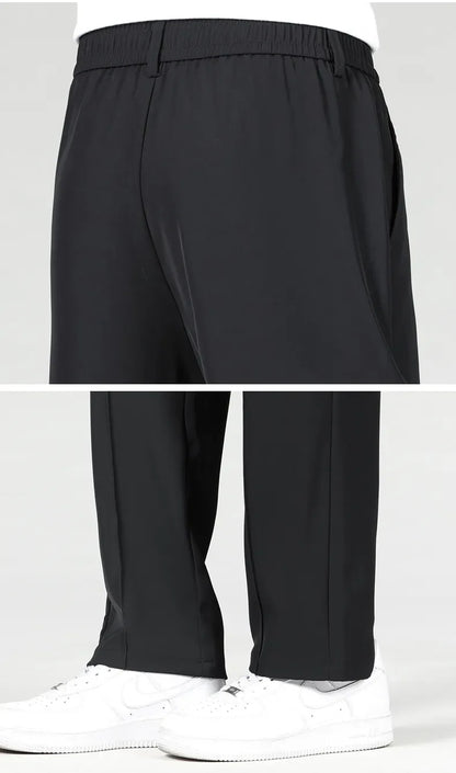 New Autumn Men's Business Straight Suit Trousers Elastic Waist Drape Loose Casual Stitching Khaki Black Pants Brand Clothing.