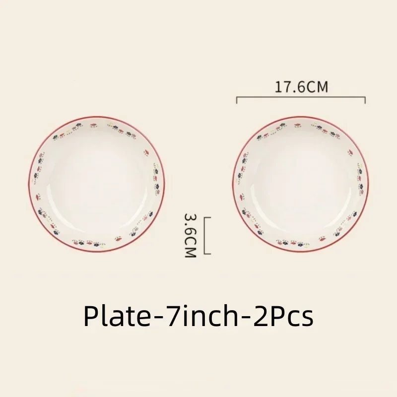 SOLECASA Ceramic Tableware Pastoral Style Rice Soup Bowl Fruit Salad Bowl Dish Pasta Dessert Plate Dinnerware Table Decoration.