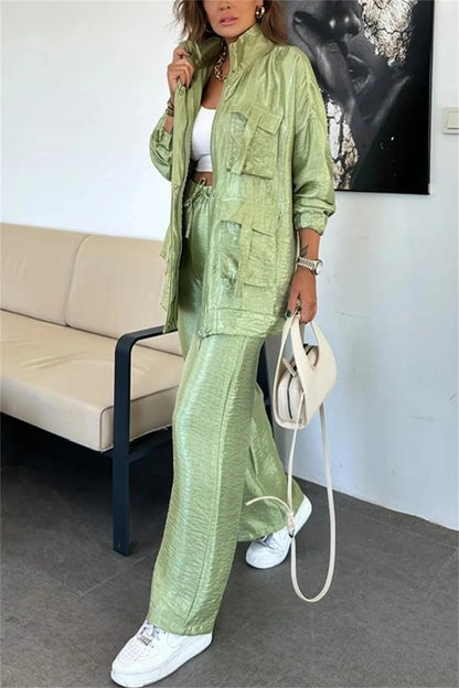 Streetwear 2 Piece Sets Women Outfit Spring Clothes Women 2025 Solid Pocket Jacket Top and Pant Sets Safari Style Tracksuits Set.