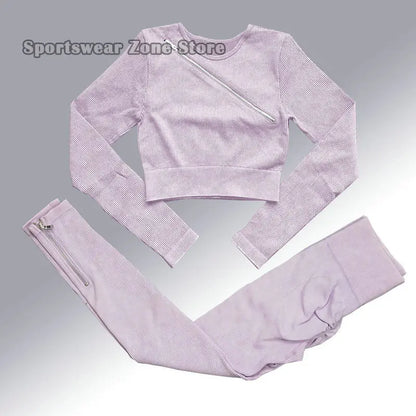 Yoga Suit High Waist Leggings Running Training Tights Sports Outfits Long Sleeve Crop Top Bra Seamless Fitenss Set Fitness Wear