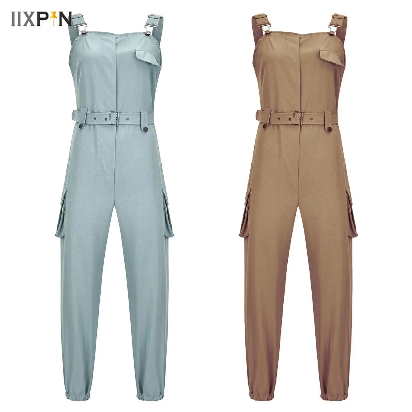 Fashion Womens Jumpsuit Casual Rompers with waist Belt Back Zipper Pockets Camisole Overalls for Daily Wear Office Work Vacation.