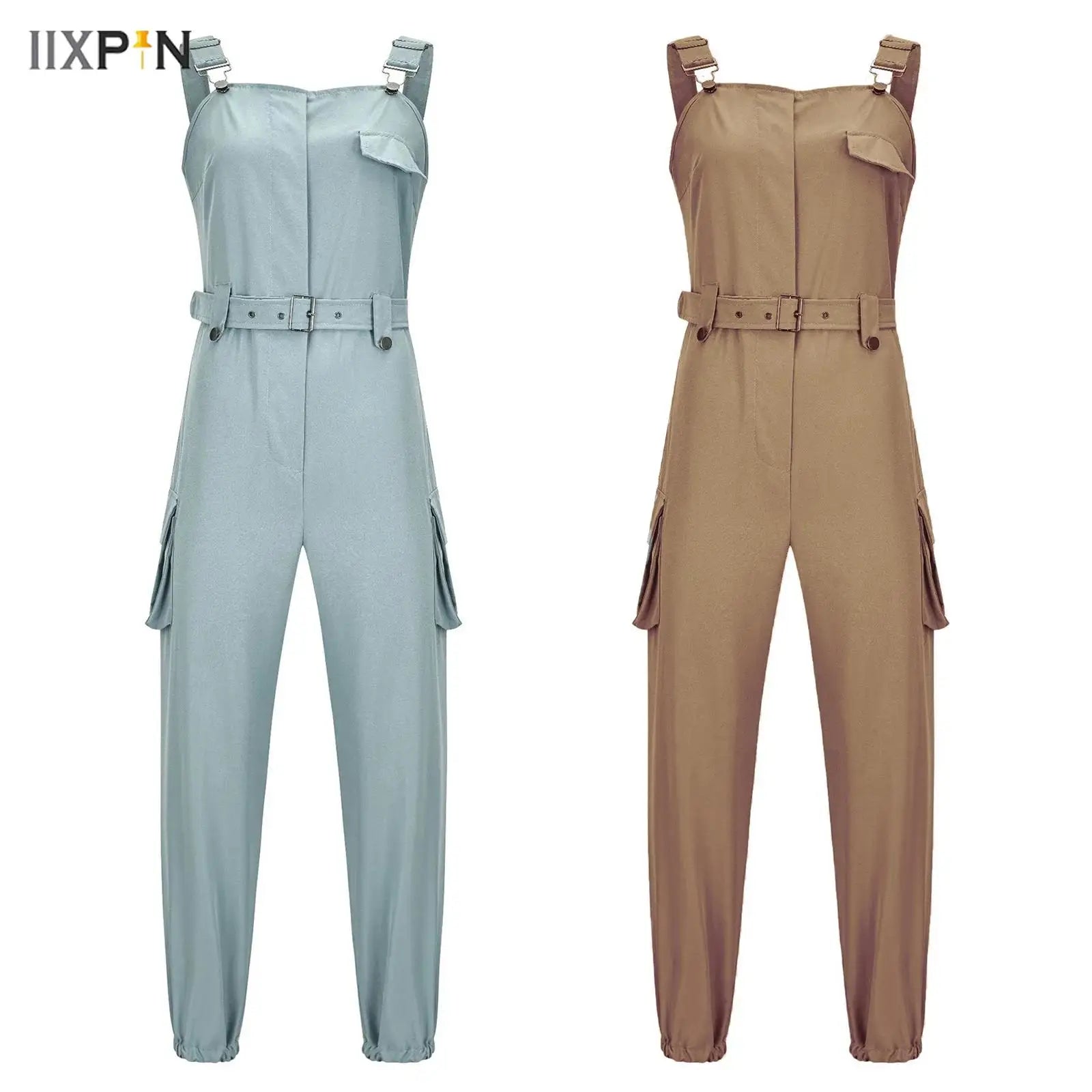 Fashion Womens Jumpsuit Casual Rompers with waist Belt Back Zipper Pockets Camisole Overalls for Daily Wear Office Work Vacation.