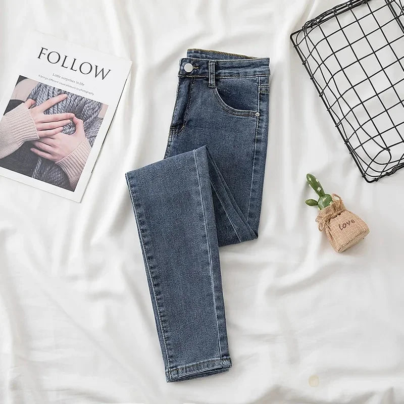 High Waist Slim Fit Jeans Women's Spring Summer Autumn Fashionable Nine Points Elasticity Pencil Pants Tightening And Lengthenin