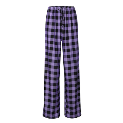 Frauen Weihnachten Pyjama Hosen Herbst Winter Plaid Gedruckt Hosen Mode Lässig Breite Bein Hosen Kleidung Streetwear