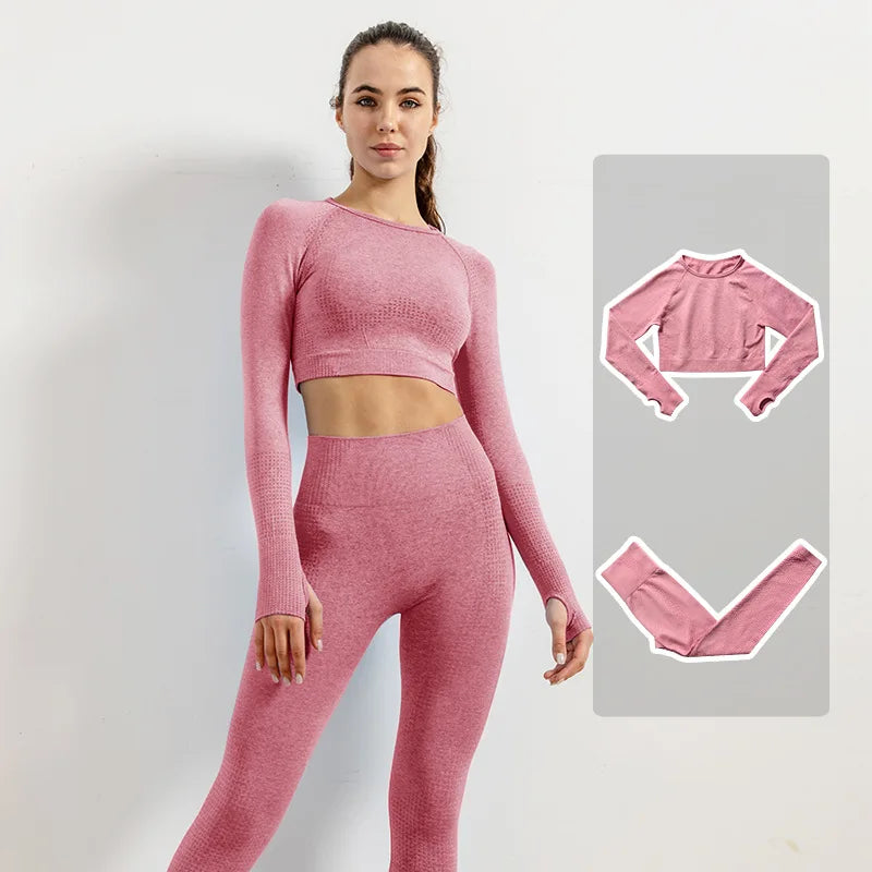 Women Vital Seamless Yoga Fitness Clothing Set High Waist Gym Leggings Crop Tops Sports Tracksuit Plush Up Sports Outfits