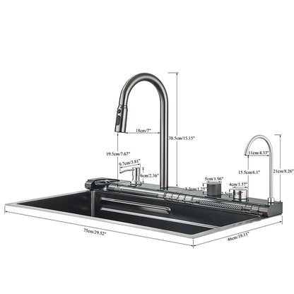 304 Stainless Steel  Multifunctional Kitchen Sink Faucet Set Rainfall Spout Pull Out Sprayer Pure Tap Cold Hot Water Mixer