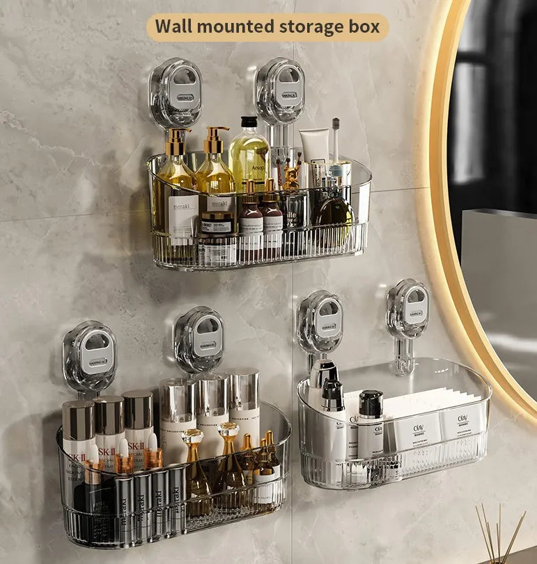 Saugnapf-Aufbewahrungsregal für Badezimmer, stanzfreie, an der Wand montierte Aufbewahrungsbox, kann abnehmbar werden, leerer Aufbewahrungskorb für Toilettenspüle