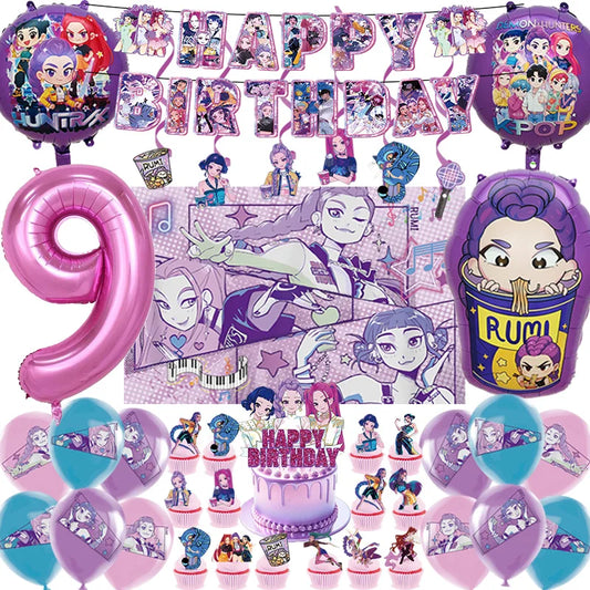 K Pop Dämonenjäger Party Ballon Kind Mädchen Alles Gute zum Geburtstag Party Dekoration Set 1-9. Nummer Ballon Banner Hintergrund Babyparty.