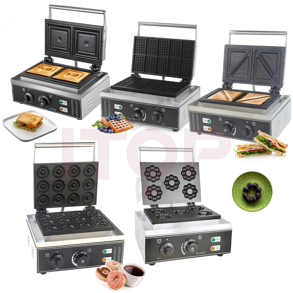 ITOP Commercial Electric Waffle Machine Sandwich Plum Crisp Donut Maker Food Shaper French Waffle Maker Non-stick Coating.