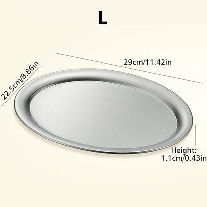 Multi-Size Stainless Steel Oval Dish Plates Household Food Dinner Steamed Shallow Plate Kitchen Tableware.