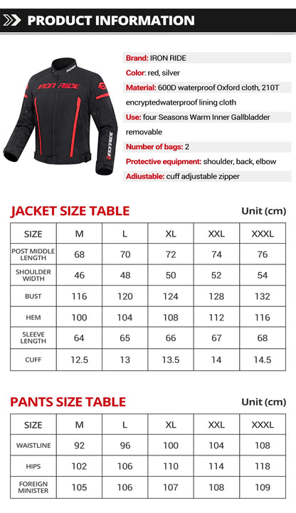 Motorcycle Jacket Waterproof Motorcross Jacket Pants Moto Jacket Windproof Riding Motorbike Clothes With Protective Gear M-3XL.