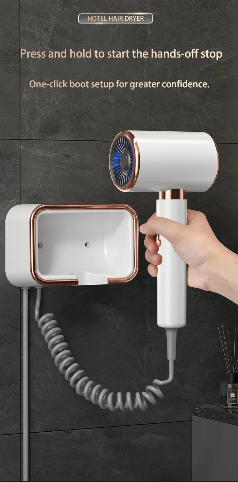 220V Hotel Wall Mounted Hair Dryer Hotel Non punching Negative Ion Hair Protection Cold and Hot Air High Power Hair Dryer