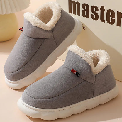 Bebealy New Winter Men Slippers Warm Cotton Shoes Men Indoor Fluffy Fuzzy Men Boots Outdoor Nonslip House Ankle Boots Shoes Men