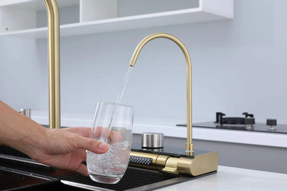 Golden Household Stainless Steel Waterfall Kitchen Sink MultiFunction Wash Vegetable and Dish Countertop Basin Large Single Slot