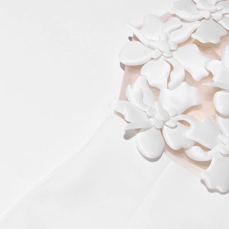 ZMEENNA Elegant White Floral Applique Jumpsuit For Women Sleeveless Wide Leg Romper With Sheer Mesh Top Perfect ZM726.