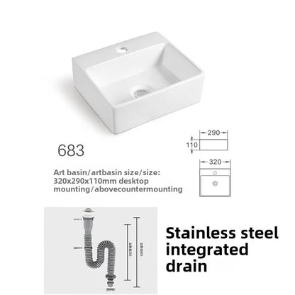 Kompaktes, an der Wand montiertes Keramikwaschbecken – kleines quadratisches Waschbecken, platzsparendes Design für Badezimmer, Balkon oder Waschtisch