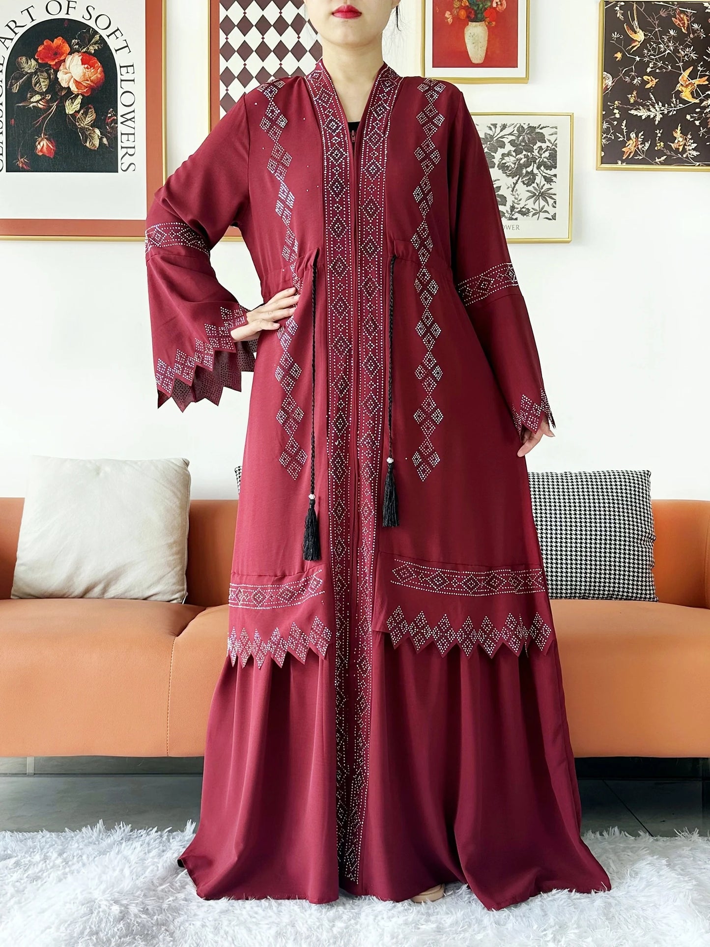 New Women Elegant Dress Chiffon Open Abaya with Zipper Muslim Women Dress Islamic Clothing Cardigan Abaya Women Muslim Dress
