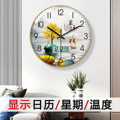 Wanduhr, Wohnzimmer mit Kalender, Zuhause, modisch, einfach, modern, Wanduhr, 2023, neuer Stil, stumm, Licht, Luxus