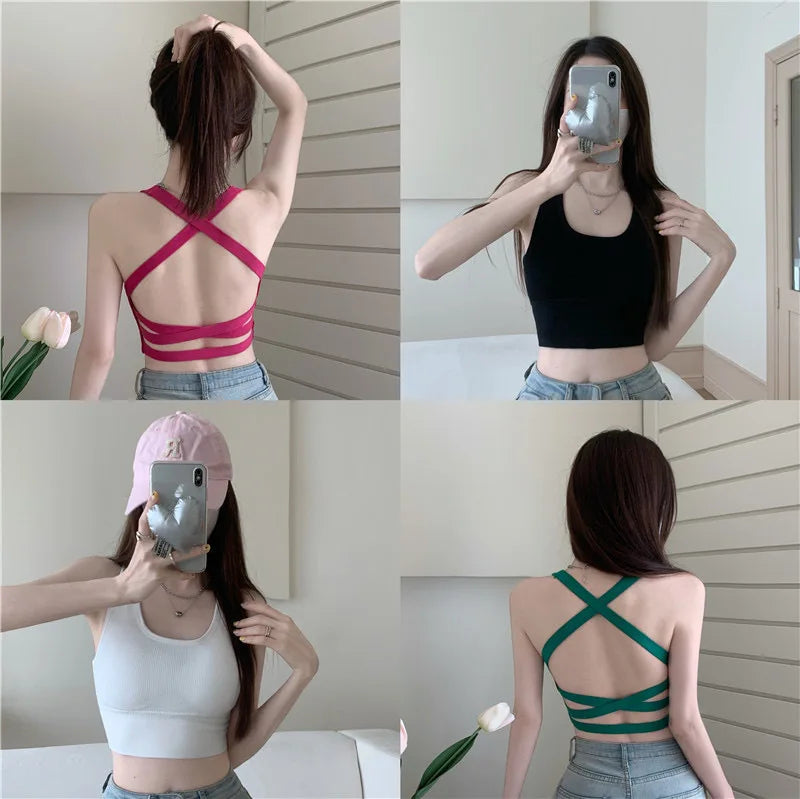 1pcs Sport Fitness Yoga Bra Sexy Women Vest Back Cross Strap Tank Tops Female Push Up Running Bra Lady Breathable Soft Underwear.