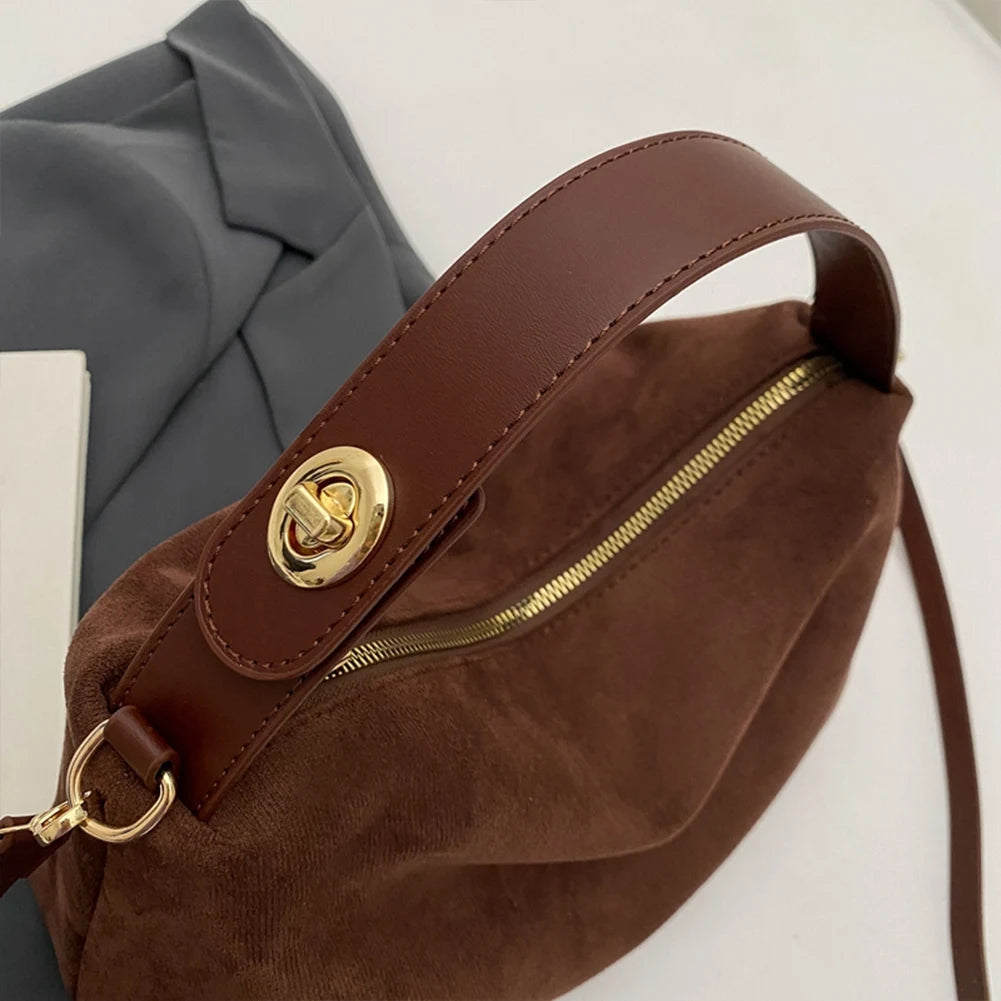 Women Suede Shoulder Bag Adjustable Strap Crossbody Bag With Inner Pocket Handbag Zipper Clutch Purse for Work Travel.
