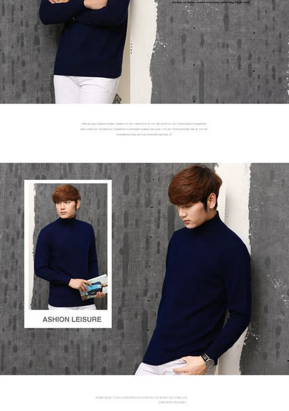 Cashmere Wool Solid Autumn Winter Men's Warm Turtleneck Knit Loose Long Sleeve Sweater Casual Comfortable Pullover Thick Sweater.