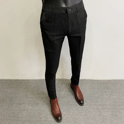 Men Suit Pants Formal Trousers Pantalone Hombre Stretch Slim Solid Color Casual Dress Full Length Pants Fashion New Men Clothing