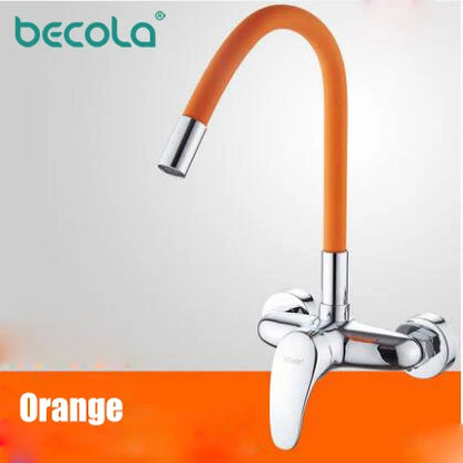 LANGYO Hot and cold wall faucet Kitchen sink mixer Double hole faucet Universal rotation Copper faucet Basin Wash hand basin tap
