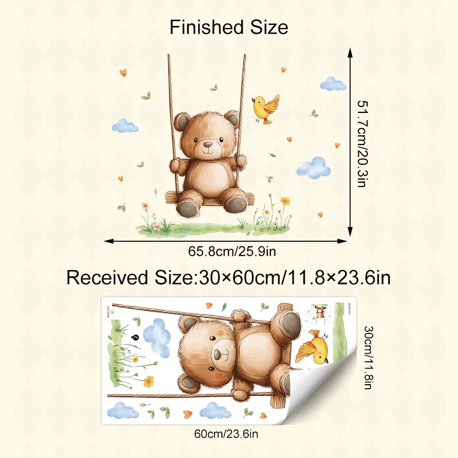 Cute Bear Moon Star Wall Stickers for Kids Rooms Girls Boys Baby Room Decoration Kawaii Cartoon Animal Nursery Wallpaper Vinyl