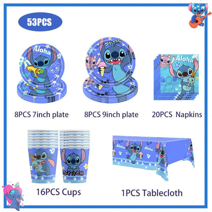 Disney Stich Geburtstag Party Dekorationen Blau Thema Geschirr Tischdecke Banner Hängende Spirale Für Kinder Event Liefert