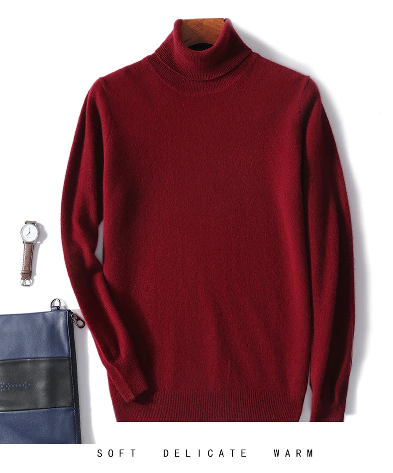 Men's Turtleneck 100% Pure Wool Sweater Men 2024 Autumn and Winter Large Size Loose Knitted Sweater Keep Warm Tops Men Jumper
