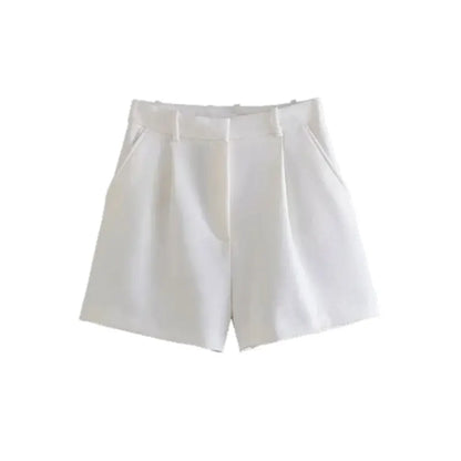 Mooyufon Women Fashion Side Pockets Front Darts Bermuda Shorts Vintage High Waist Zipper Fly Female Short Pants Mujer.