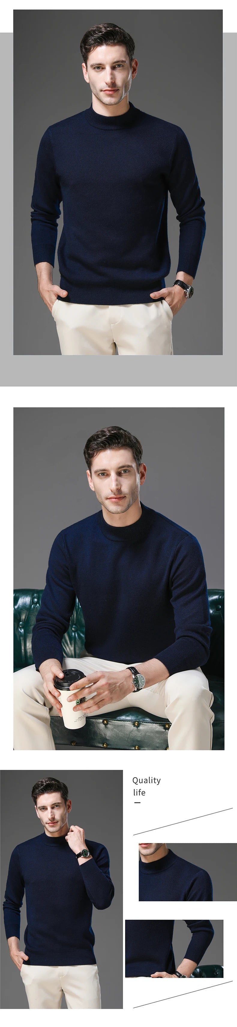 High End Wool Anti-pilling Blended Fashion Brand Half Turtleneck Knit Pullover Casual Sweater Mens Jumper Designer Clothing.