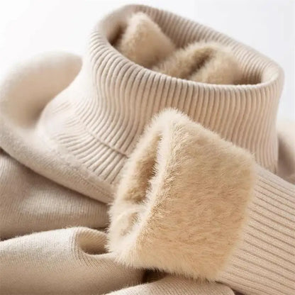 Men‘s Thermal Fleece High-neck Sweater Winter Turn-down Collar Fleece-lined Knitted Pullover Casual Keep Warm Thick Bottom Tops.