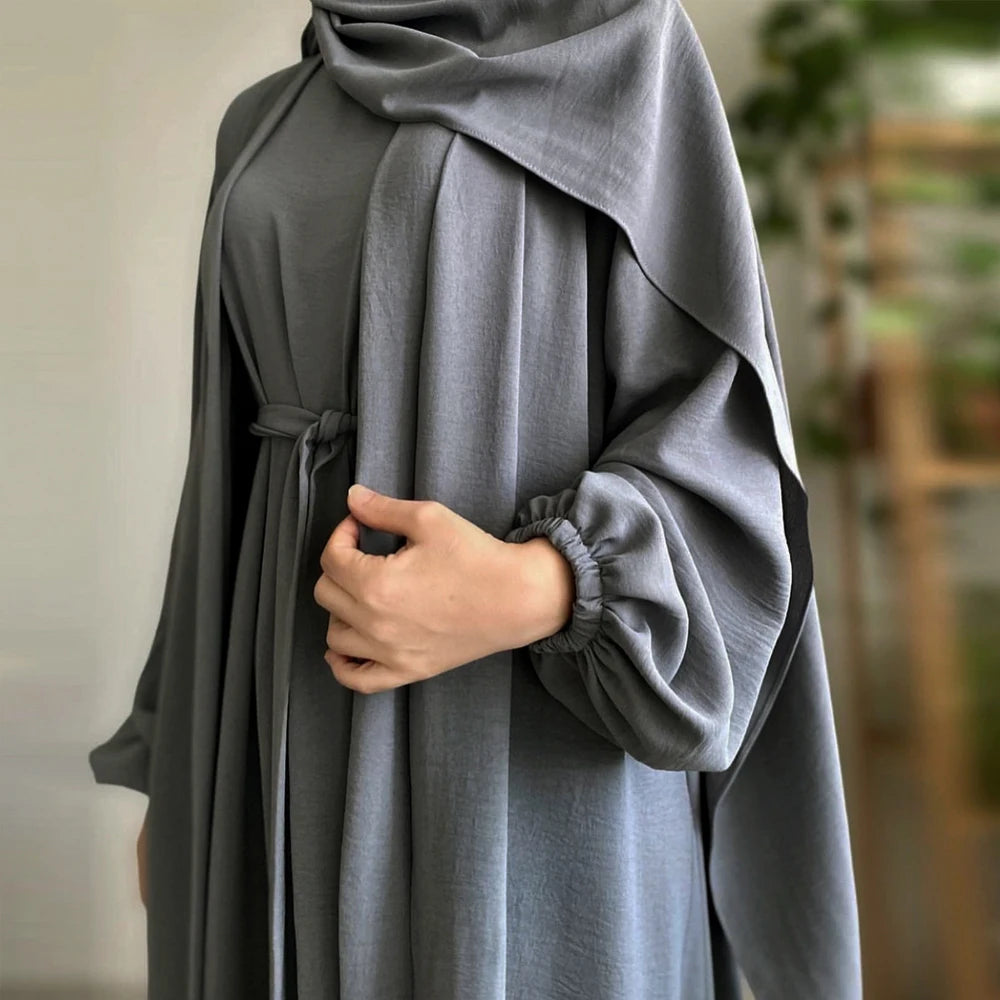 Khaki Long Sleeves Abayas Inner Dress Hijab Sets Elegant Muslim Dresses Islamic Ladies Casual Abaya Gift Party Wholesale RIMAIRE