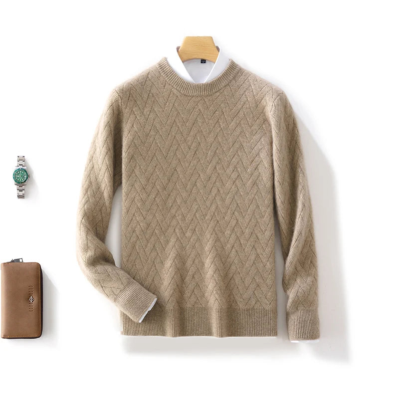 Men 100% Merino Wool New O-Neck Fashion Solid Color Sweater Long Sleeves Pullover Cashmere Soft Warm Comfortable Clothing Top.