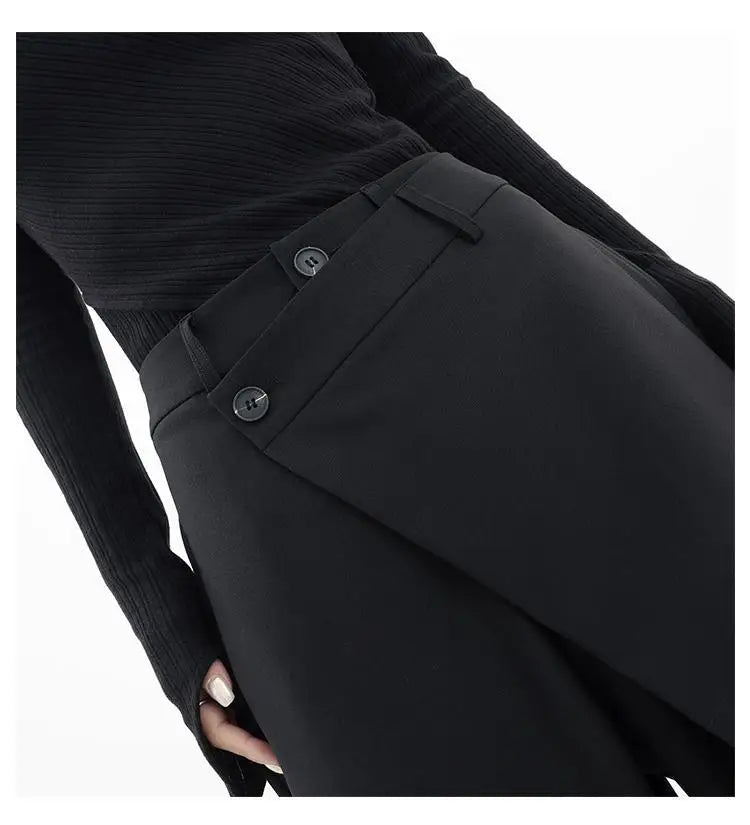 HOUZHOU Women Wide Suit Pants High Waist Gothic Japanese Style Baggy Black Trousers Irregular Straight Pants Casual Streetwear.