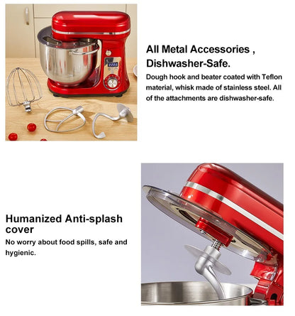 BioloMix BM601 1200W Kitchen Food Stand Mixer, Cream Egg Whisk, Cake Dough Kneader, 6L Capacity, Stainless Steel Bowl.