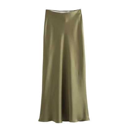 MUJER Woman 2025 Satin Skirt Women High Waist Long Skirts For Women Summer Black Midi Skirt Woman Office Elegant Women's Skirts.