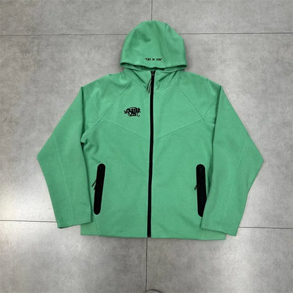 Casual Embroidered Fleece Lined Open Cardigan Hooded Zipper Pants Set for Men And Women Color Block Design by Syna