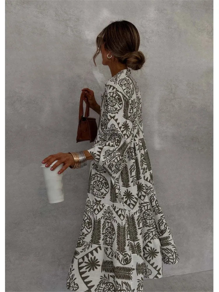 Neue Stil Casual Print Drei-viertel Hülse Hemd Kleid Für Frauen Sommer Mode V-ausschnitt Lose Urlaub Casual Kleider robe Femme.