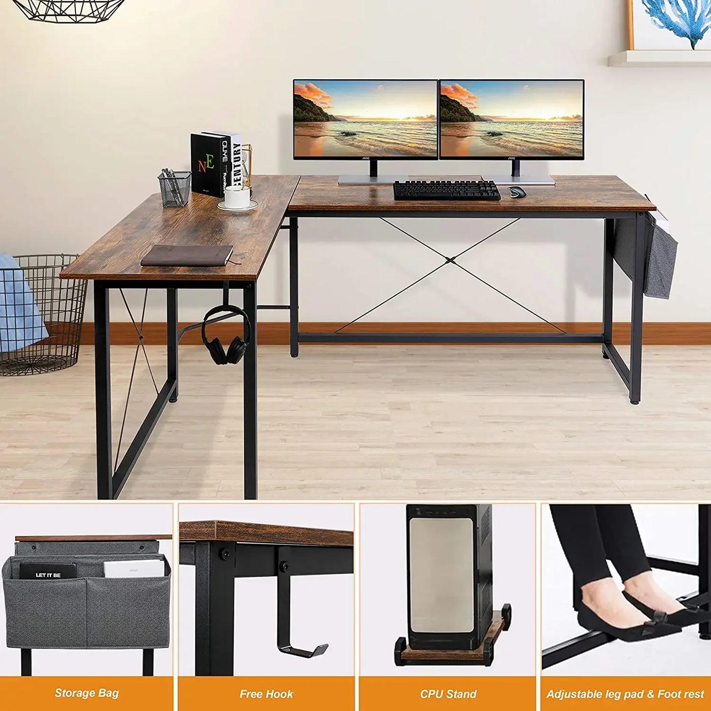 L-förmiger Schreibtisch Computer Ecke Schreibtisch Home Gaming Schreiben Studie Workstation Tisch