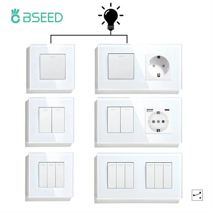 BSEED 1/2/3 Gang Wandschalter 2-Wege-Treppenlichtschalter Plus Typ-C USB-Buchse EU-Standard-Glasscheibe.