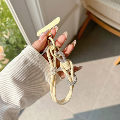 Rhinestone Short Strap Cell Phone Detachable Rope Keychain Braided Mobile Phone Lanyard Hanging Chain Ring Cord Wrist Strap.