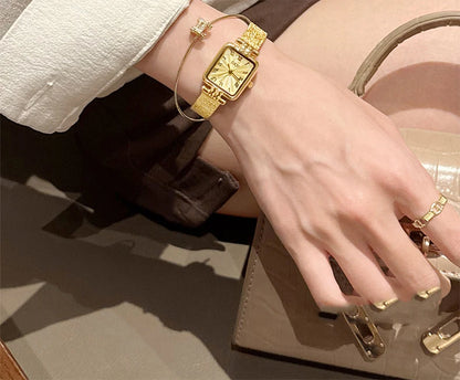 GEDI Gold Stainless Steel Quartz Watch Square Woman High-End Vintage Light Luxury Elegant Women's Wristwatches Gift.