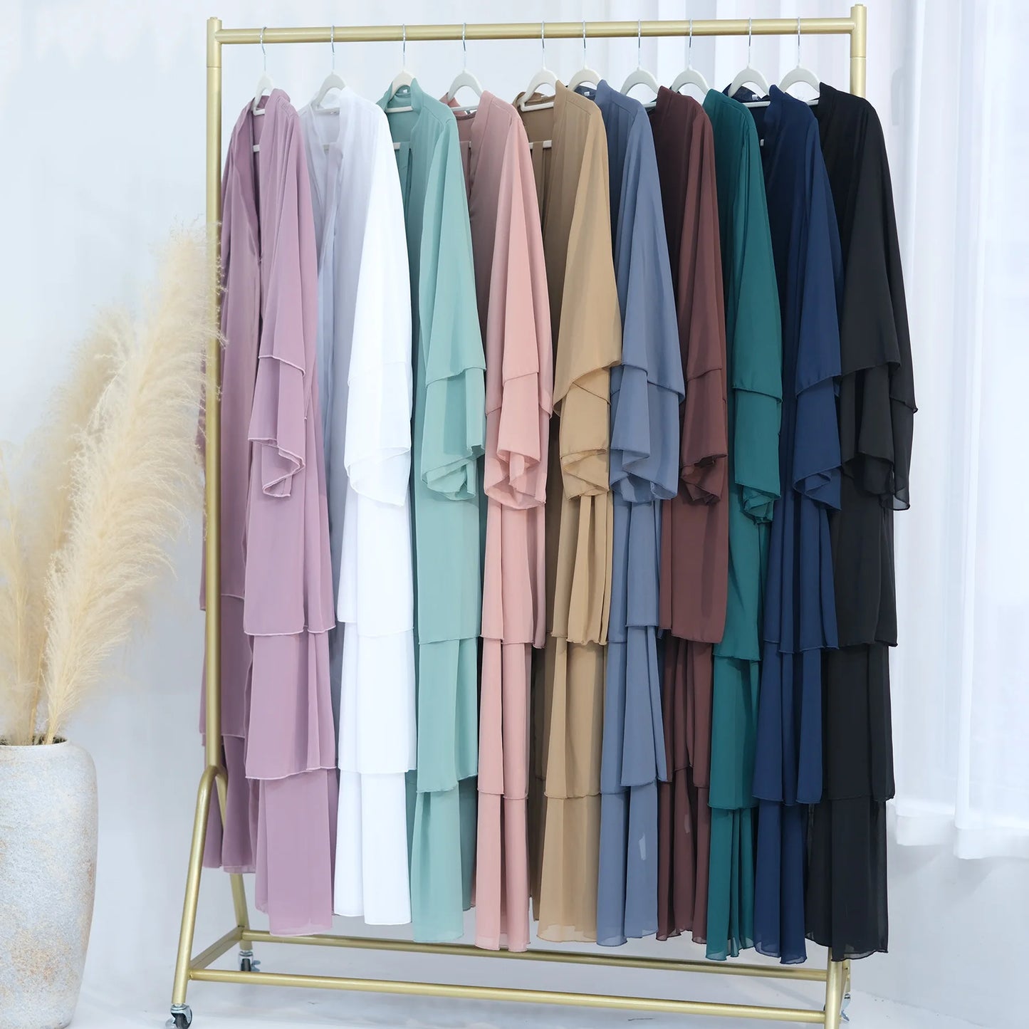 Eid Muslim Abaya for Women Chiffon 3 Layers Cake Party Cardigan Robe Jalabiya Dresses Ramadan Morocco Abayas Kaftan Vestidos