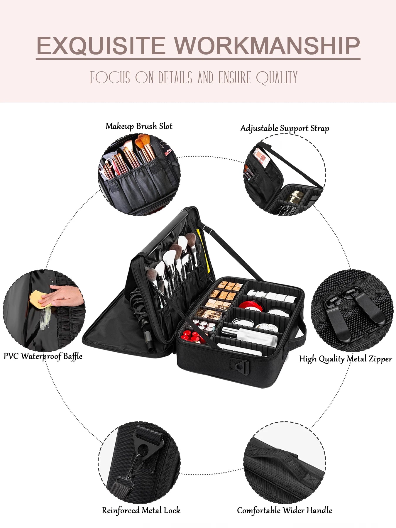 Three-layer Cosmetic Case Large Waterproof Oxford Cloth Manicure Makeup Toolbox,Travel Underwear Storage Box.