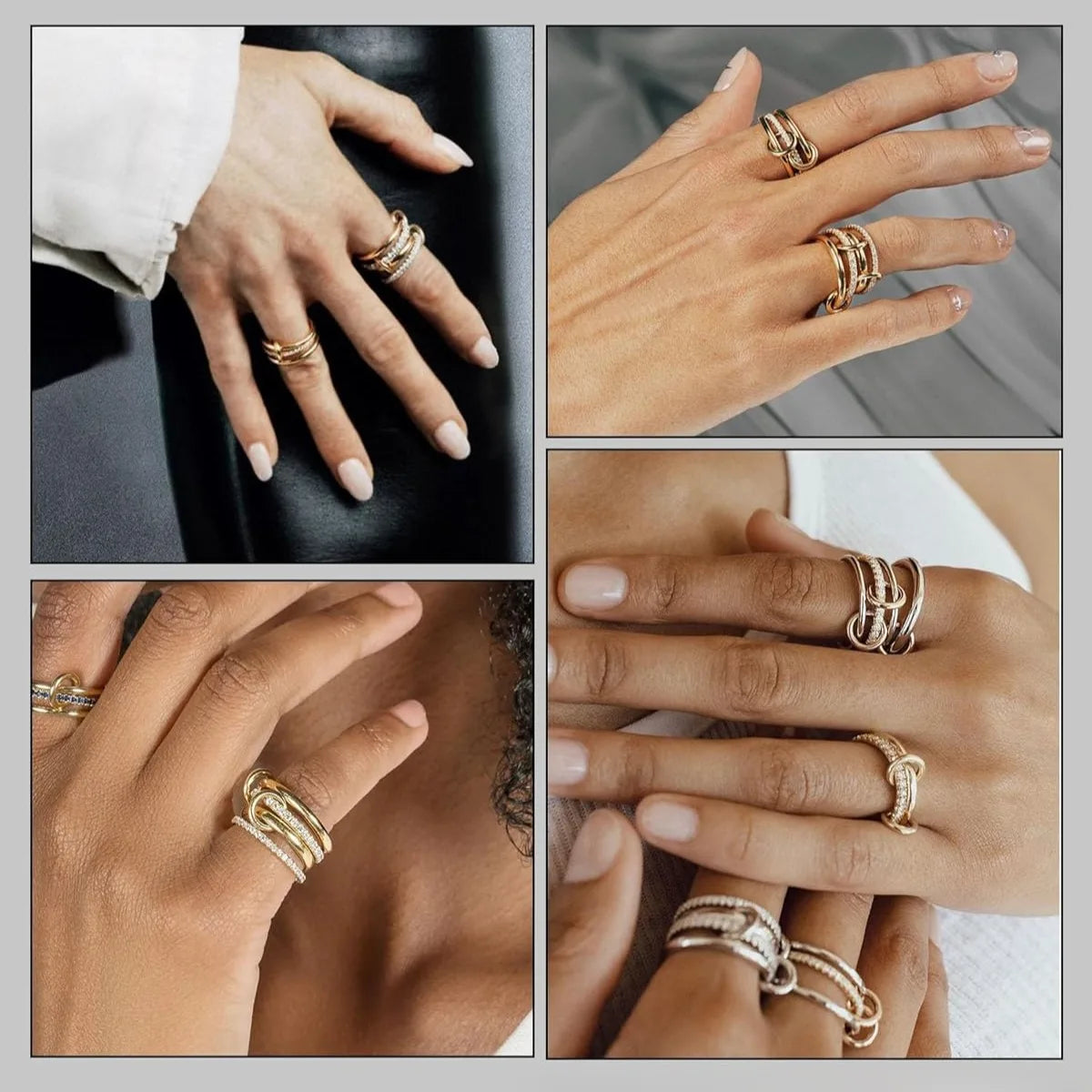 A Niche Two-Color Four-Ring Copper Jewelry Ring, Hypoallergenic, Ins Style, Stacking Artifact, Suitable For Young Women.