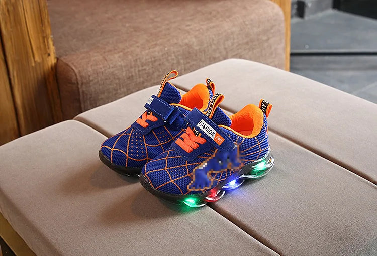 Disney LED Casual Sneakers Red Black For Spring Boys Spider-man Mesh Outdoor Shoes Children Lighted Non-slip Shoes Size 21-30.